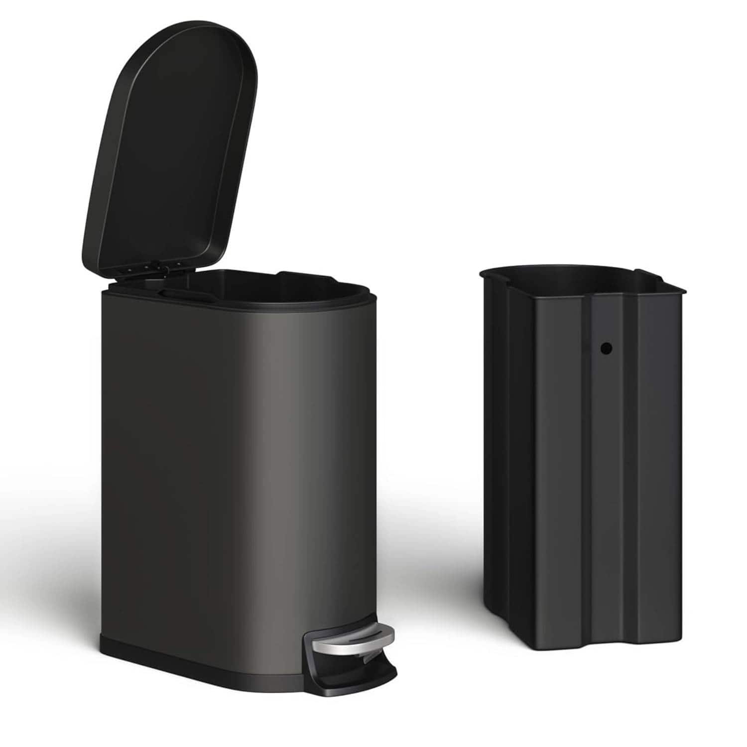 Acekool - 13.2 Gallon Step-on Metal Kitchen Trash Can, Slim Rustproof Garbage Can with Lid - Black