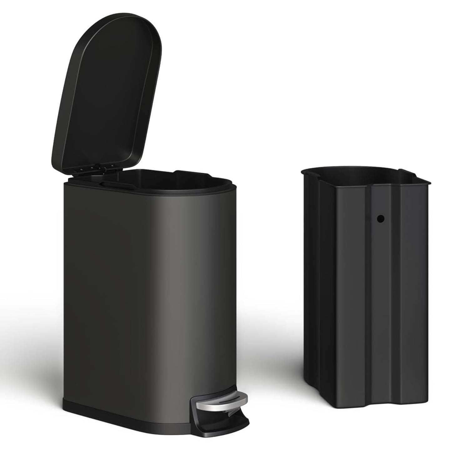 Front. Acekool - 13.2 Gallon Step-on Metal Kitchen Trash Can, Slim Rustproof Garbage Can with Lid, Black - Black.