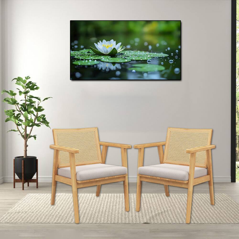 Front. Hivvago - Set of 2 Mid-Century Rattan Back Accent Chairs with Wooden Frame - Natural.