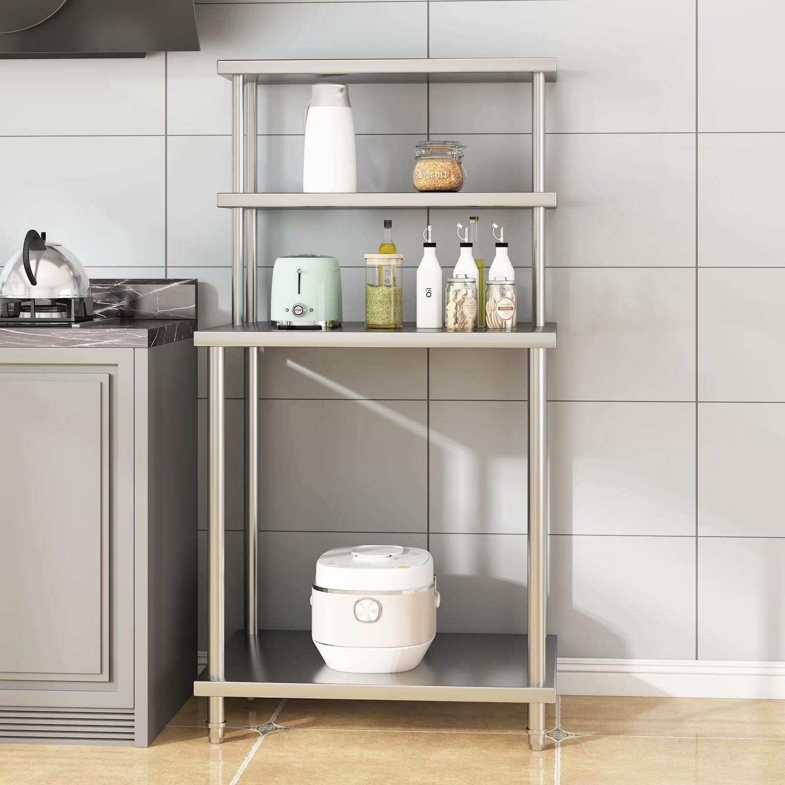 Acekool - Stainless Steel Double Overshelf, 30x24 Inch Heavy Duty Commercial 2 Tier Shelf