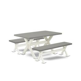 East West Furniture - X2-096 3 Piece Kitchen Set - 1 Cement Modern Dining Table and 2 Mid Century Modern Bench - Stable - Multi-Color