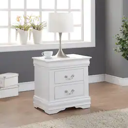 Loheer - Modern Nightstand with Two Drawers and Brushed Nickel Handles - White
