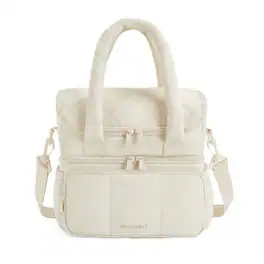 Bagsmart - Double Deck Insulated Lunch Bag, 11.8L Quilted Thermal Tote with Leakproof Compartments & Shoulder Strap - White