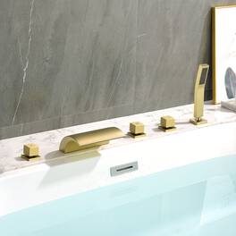 Boyel Living - Cold and Hot Water Five Hole Installation Waterfall Bath Tub Faucet with Handheld Shower - Brushed Gold