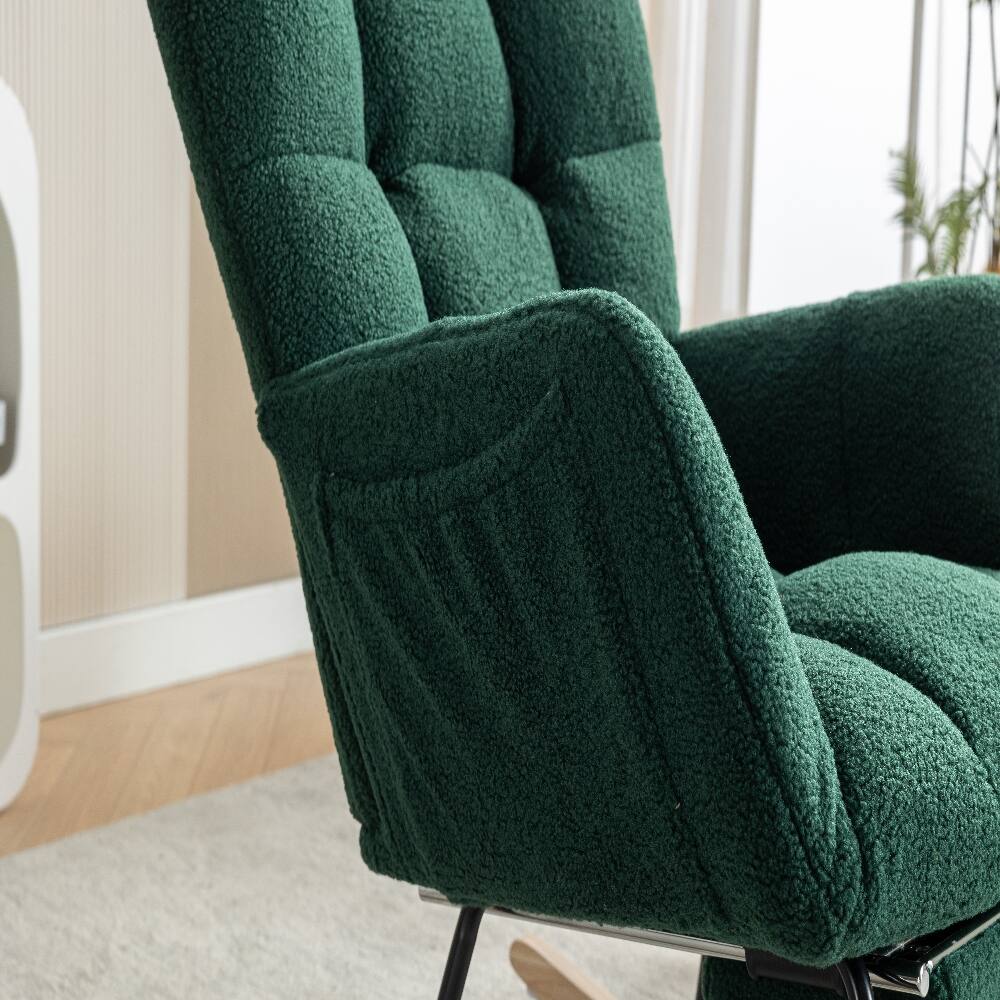 Alt View 7. Loheer - Loheer Green Teddy Fabric Nursery Rocking Chair, Adjustable Footstool Leisure Rocker with Storage Pocket - Green.