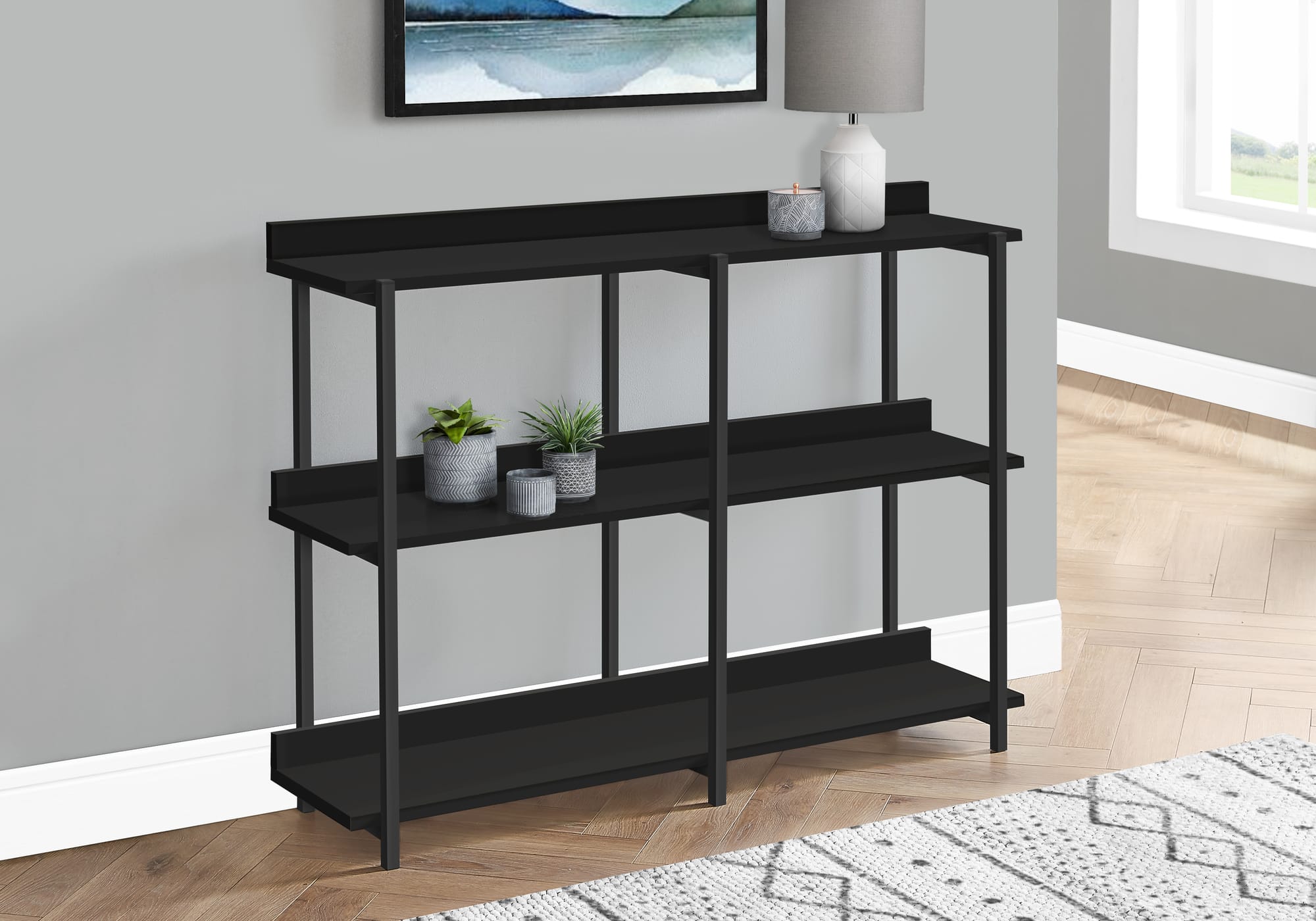 TinyHomie - Accent Table Console Entryway Narrow Sofa Living Room Bedroom Laminate Metal Contemporary Modern - Black