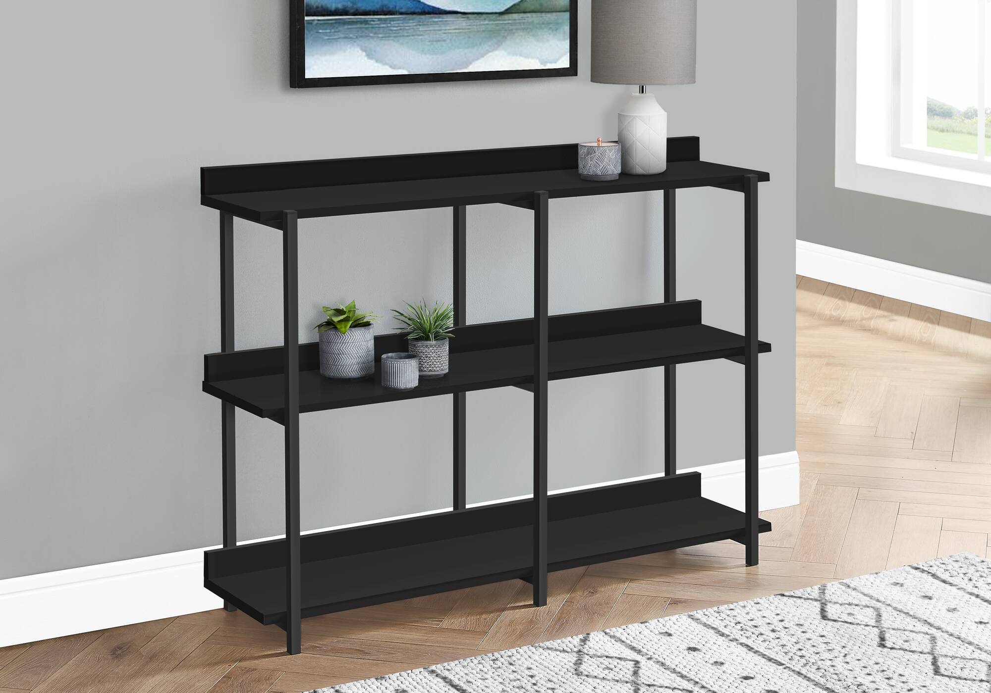 Front. TinyHomie - Accent Table Console Entryway Narrow Sofa Living Room Bedroom Black Laminate Black Metal Contemporary Modern - Black.