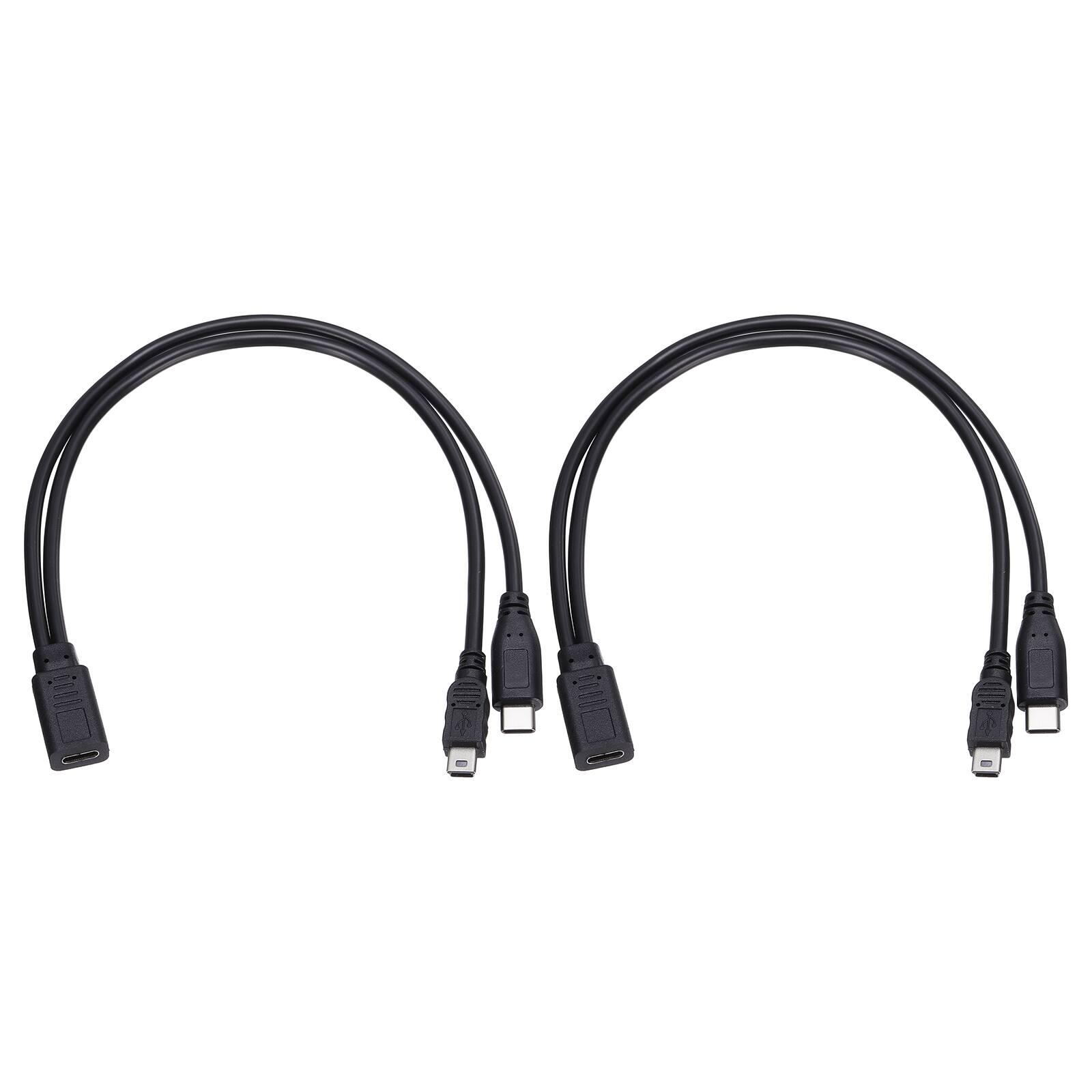Unique Bargains - 2pcs Type C Female to Type C and Mini USB Male 11.8" 2-in-1 Adapter - Black
