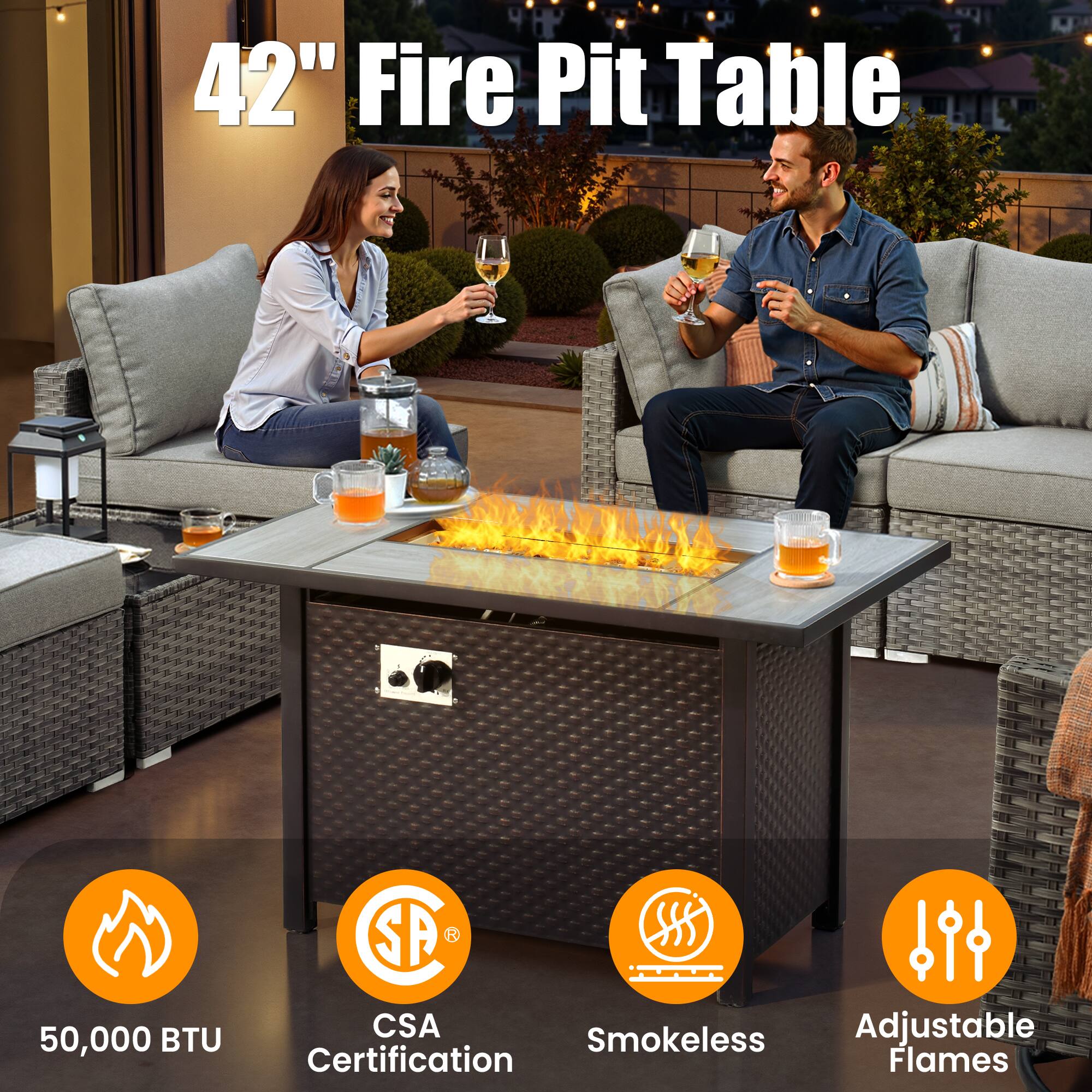42" Fire Pit Table

- 50,000 BTU
- CSA Certification
- Smokeless
- Adjustable Flames