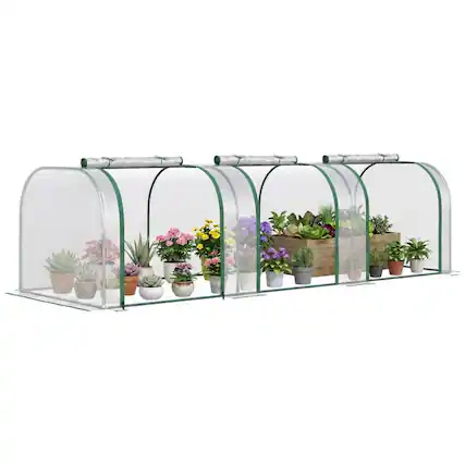 Front. PULUZ - 9.7' L x 3' W x 2.5' H Portable Tunneled Greenhouse with 3 Zippered Doors, Water/UV Fighting PVC Cover.