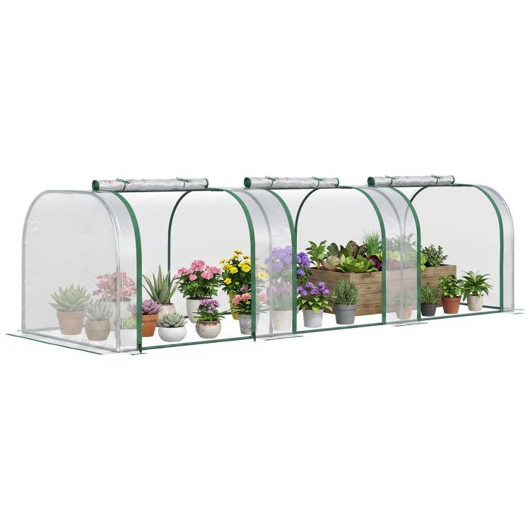 Front. PULUZ - 9.7' L x 3' W x 2.5' H Portable Tunneled Greenhouse with 3 Zippered Doors, Water/UV Fighting PVC Cover.
