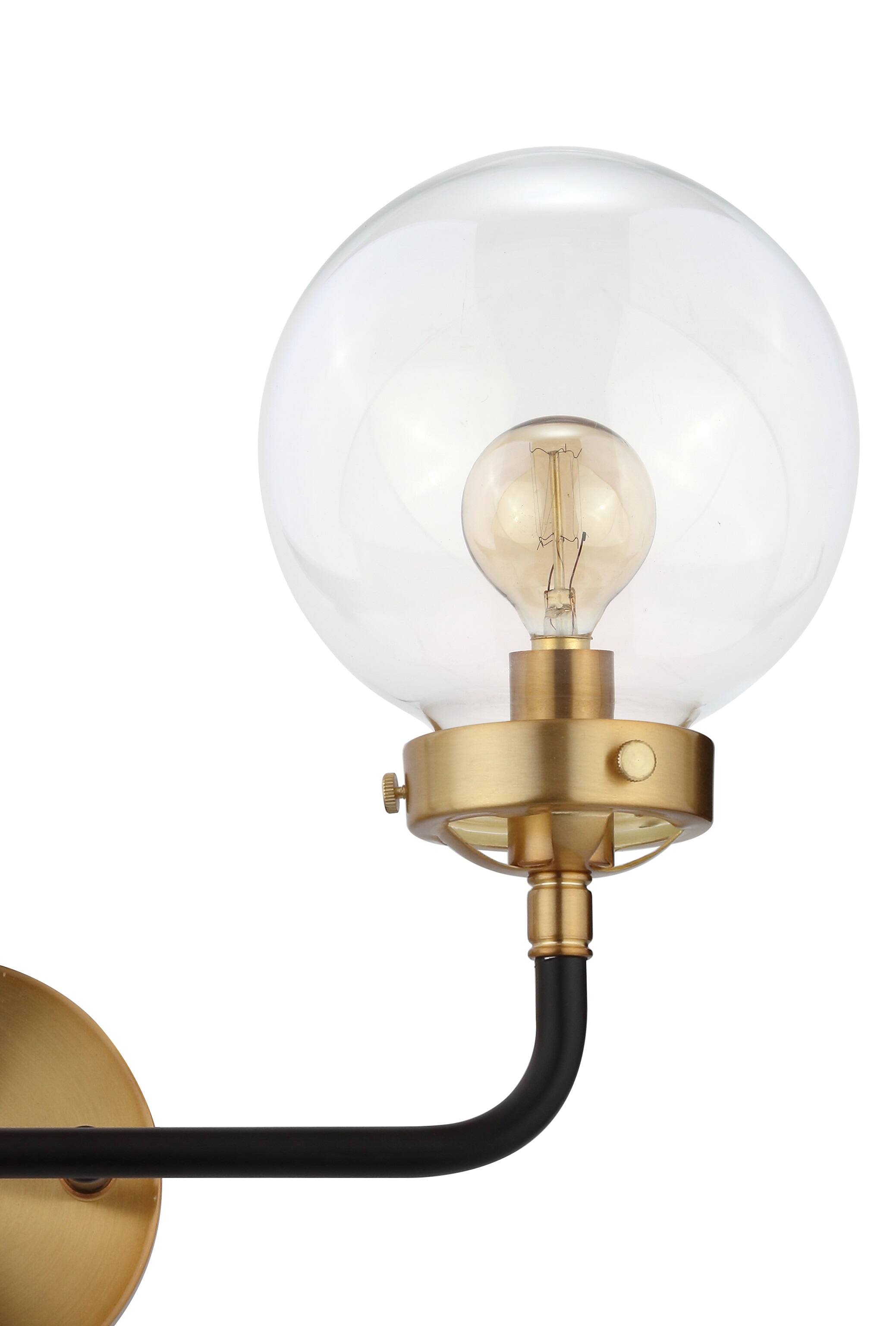 Alt View 4. Jonathan Y - Caleb 18" 2-Light Contemporary Transitional Iron/Glass LED Vanity Light, Brass Gold/Black - Black/Brass Gold.