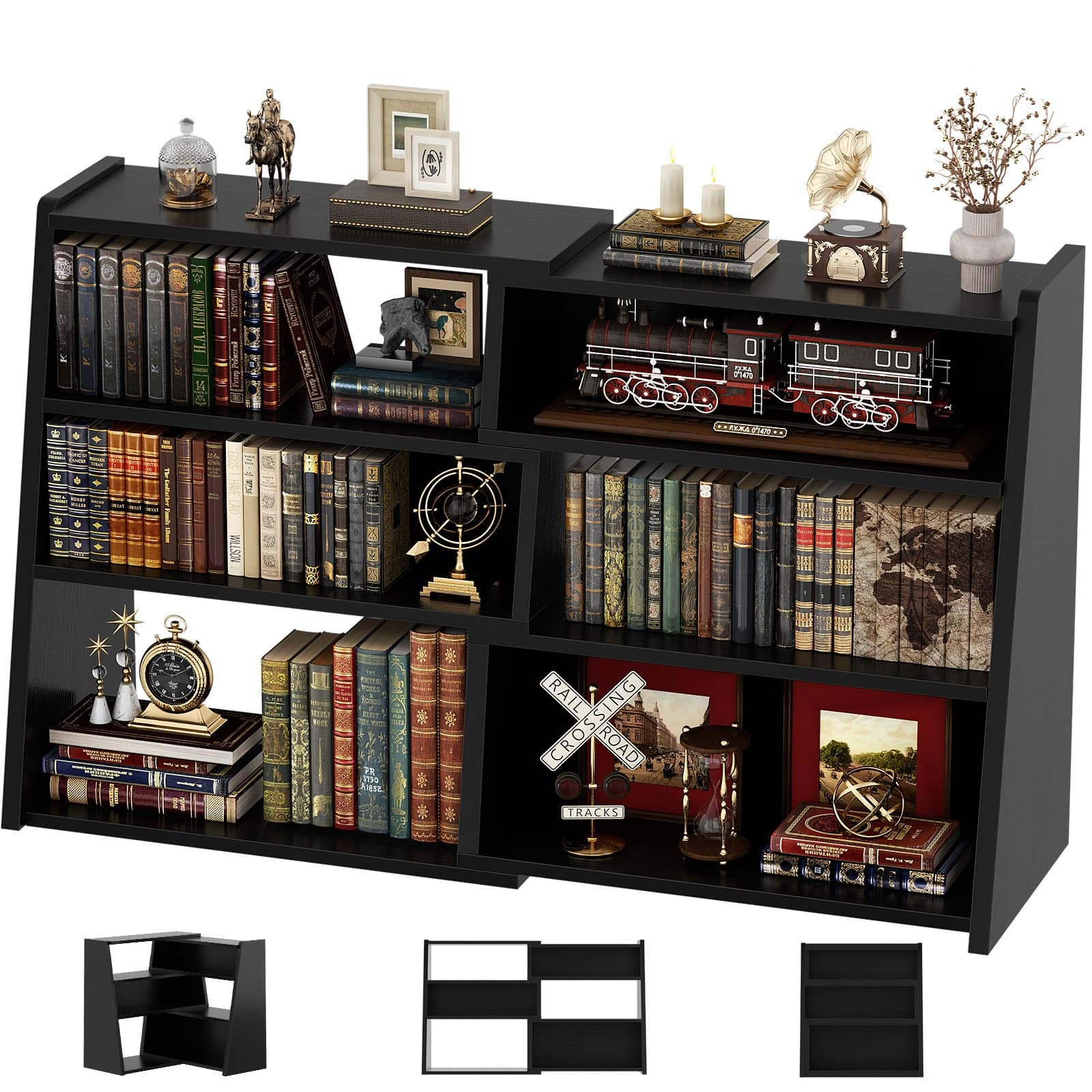 Aheaplus - 4-Tier Small Extendable Ladder Bookshelf, Corner Bookshelf for Home & Office - Black