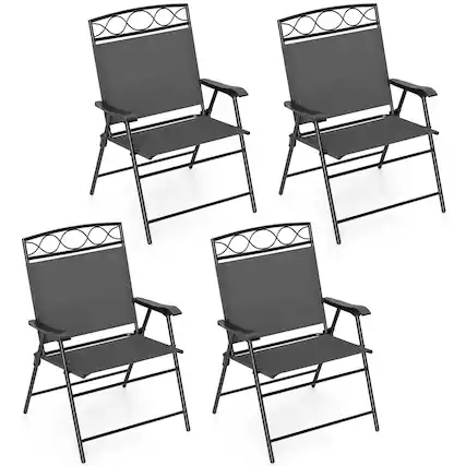 Front. Gymax - Gymax 4 Pack Patio Folding Chairs w/ Backrests & Armrests Metal Frame Outdoor Gray - Gray.