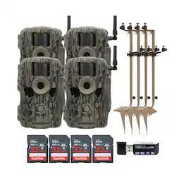 Stealth Cam - (Four) Fusion MAX Dual Sim 36MP Trail Camera with Dual Camera Ground Mount 32GB Memory Card and Card Reader