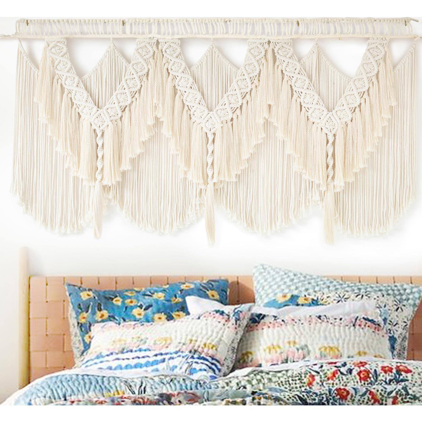 Left. Fabibe - Macrame Wall Hanging Wedding Hanger Decor Dorm Craftsmanship Handmade Tassel Knotting Boho Fiber Art Home Room 47" W X - Beige.