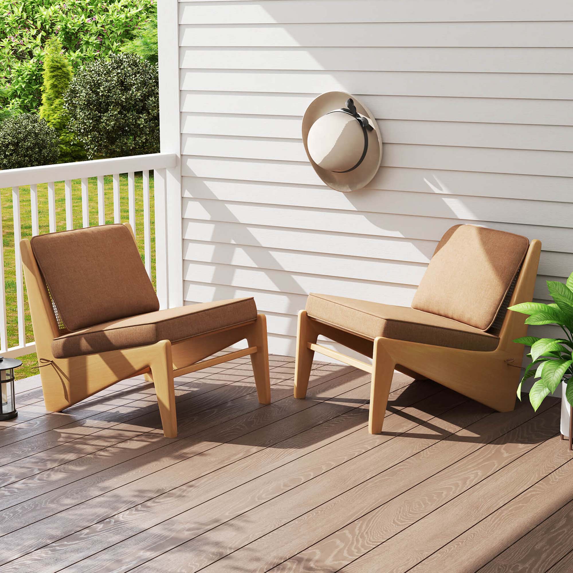 Alt View 3. Costway - Costway 2-Pack 24" x 24" Deep Seat Cushion & Back Pillow with Removable Covers Outdoor - Brown.