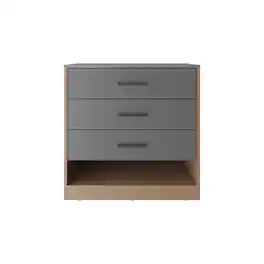 TuHome - Alder 27" High Three Drawer Dresser And Open Shelf, Bedroom, Entryway, Side Board - Matt Gray - Natural Oak