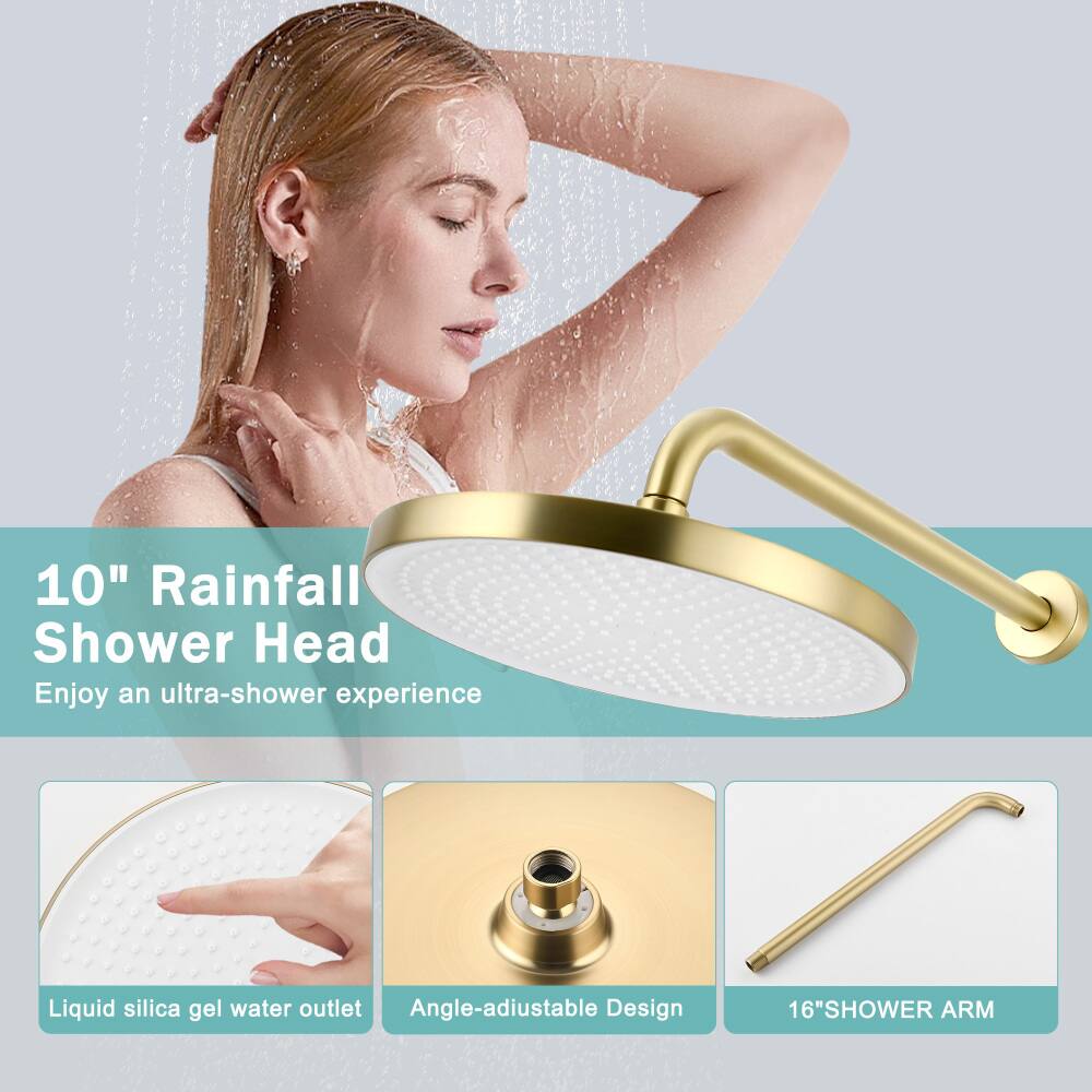 10" Rainfall Shower Head  
Enjoy an ultra-shower experience  

Liquid silica gel water outlet  
Angle-adjustable Design  
16" SHOWER ARM