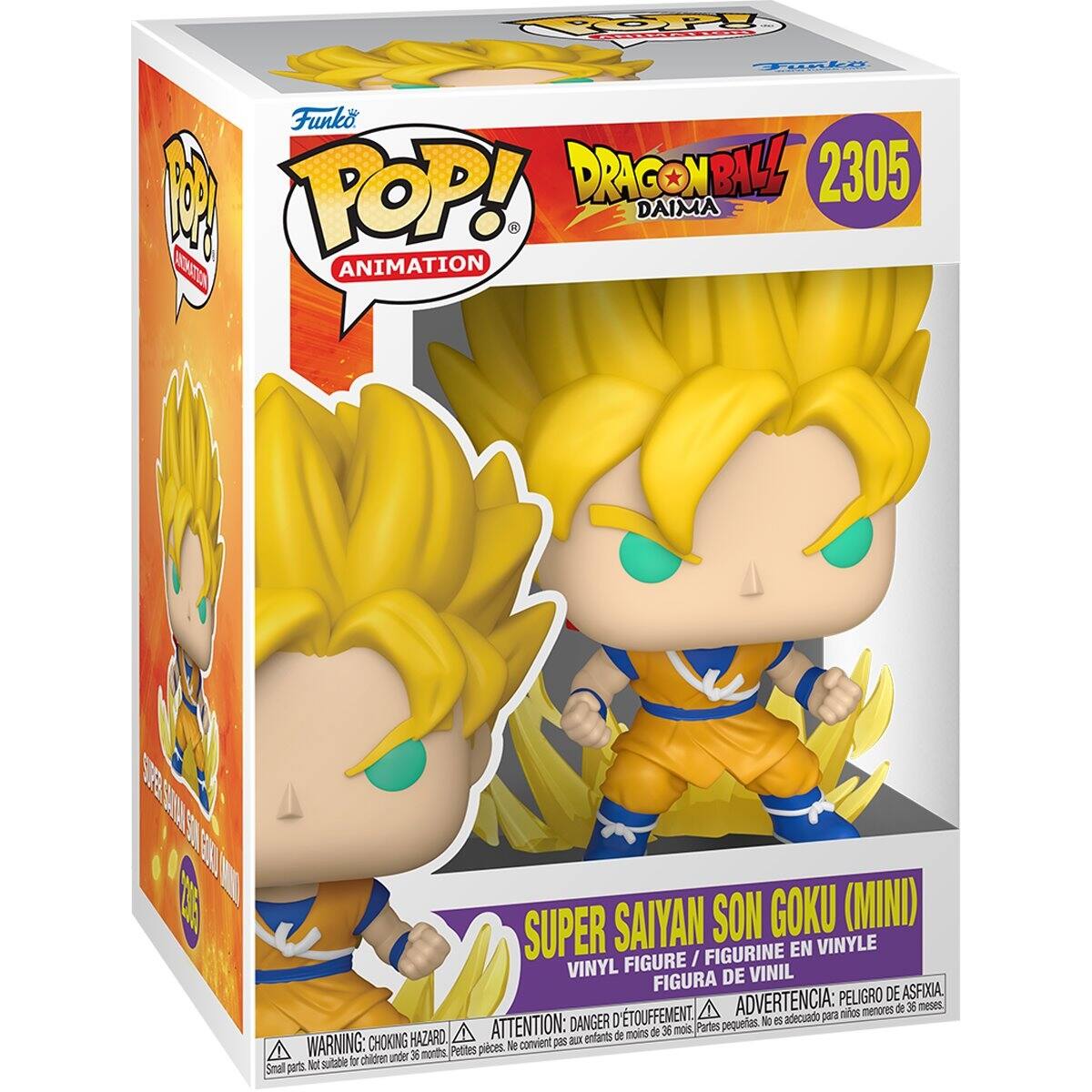 Funko POP! Animation  
Dragon Ball 2305  
Daima  
Super Saiyan Son Goku (Mini)  
Vinyl Figure / Figurine en Vinyle / Figura de Vinil  

Warning: Choking Hazard - Small parts. Not suitable for children under 36 months.  
Attention: Danger d'étouffement - Petites pièces. Ne convient pas aux enfants de moins de 36 mois.  
Advertencia: Peligro de asfixia. No es adecuado para menores de 36 meses.