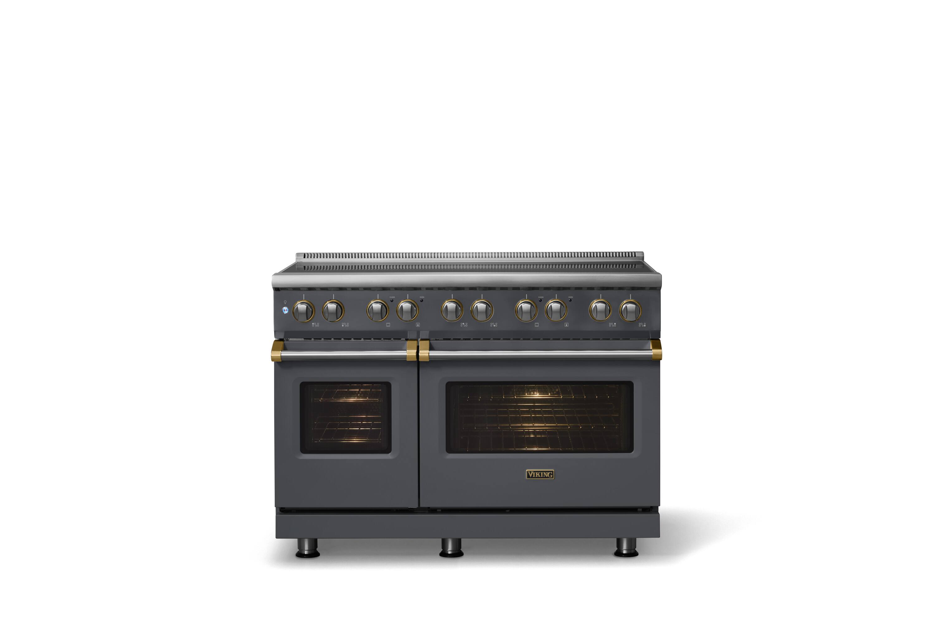 Alt View 2. Viking - 48 in. Wide 6 Elements Pro 5 Series 7.3 Cu.Ft. Freestanding 6 Element Induction Convection Range with Brushed Brass Trim - Cast Black.