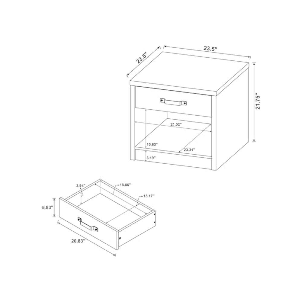 23.5" x 23.5"  
21.75" x 21.02"  
10.63" x 23.31"  
3.19" - 3.94"  
18.86" x 13.17"  
5.83" x 20.83"