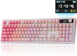 EPOMAKER - TH108 V2 PRO Full Size Mechanical Keyboard with Screen&Knob (Creamy Jade Switch) - Pink