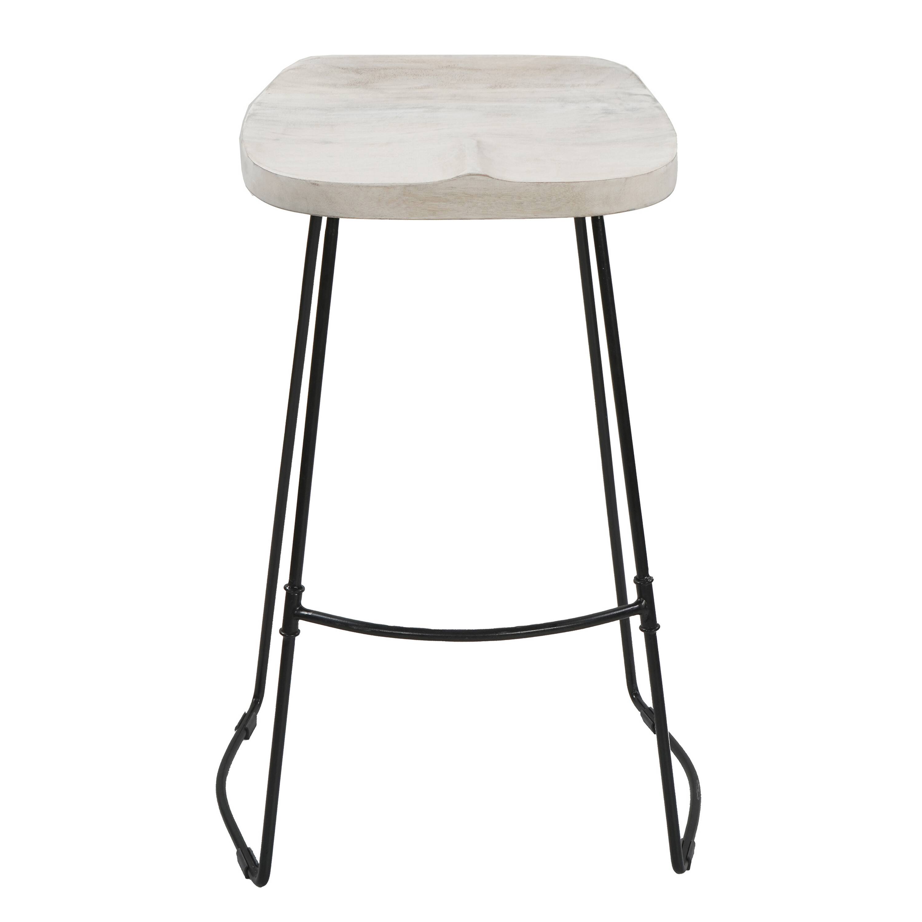 Alt View 1. Manhattan Lane - Tiva 30 Inch Handcrafted Backless Barstool, Whitewashed Mango Wood Saddle Seat, Black Metal Base - White, Black.