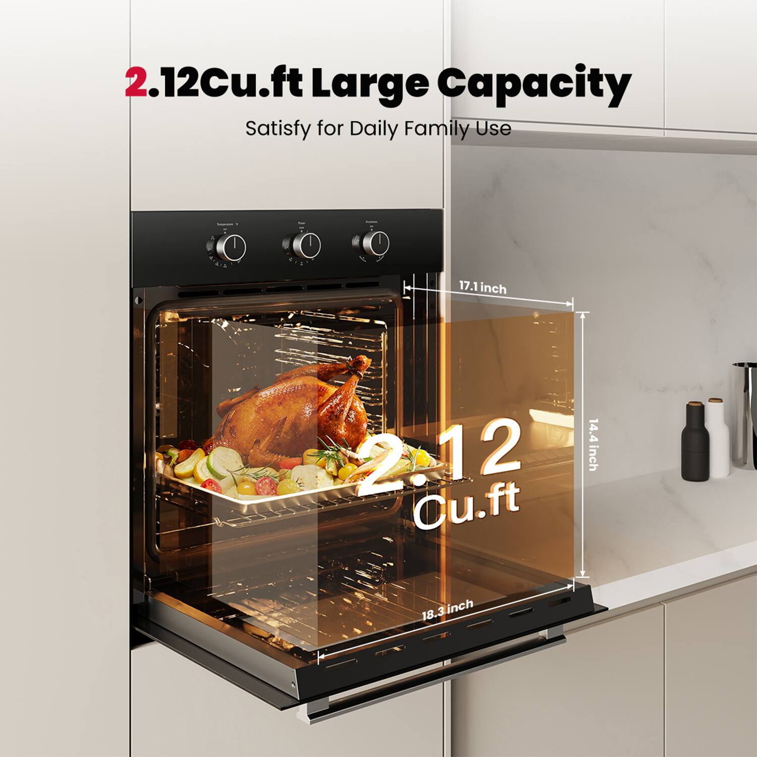 2.12 Cu.ft Large Capacity  
Satisfy for Daily Family Use  

17.1 inch  
14.4 inch  
18.3 inch