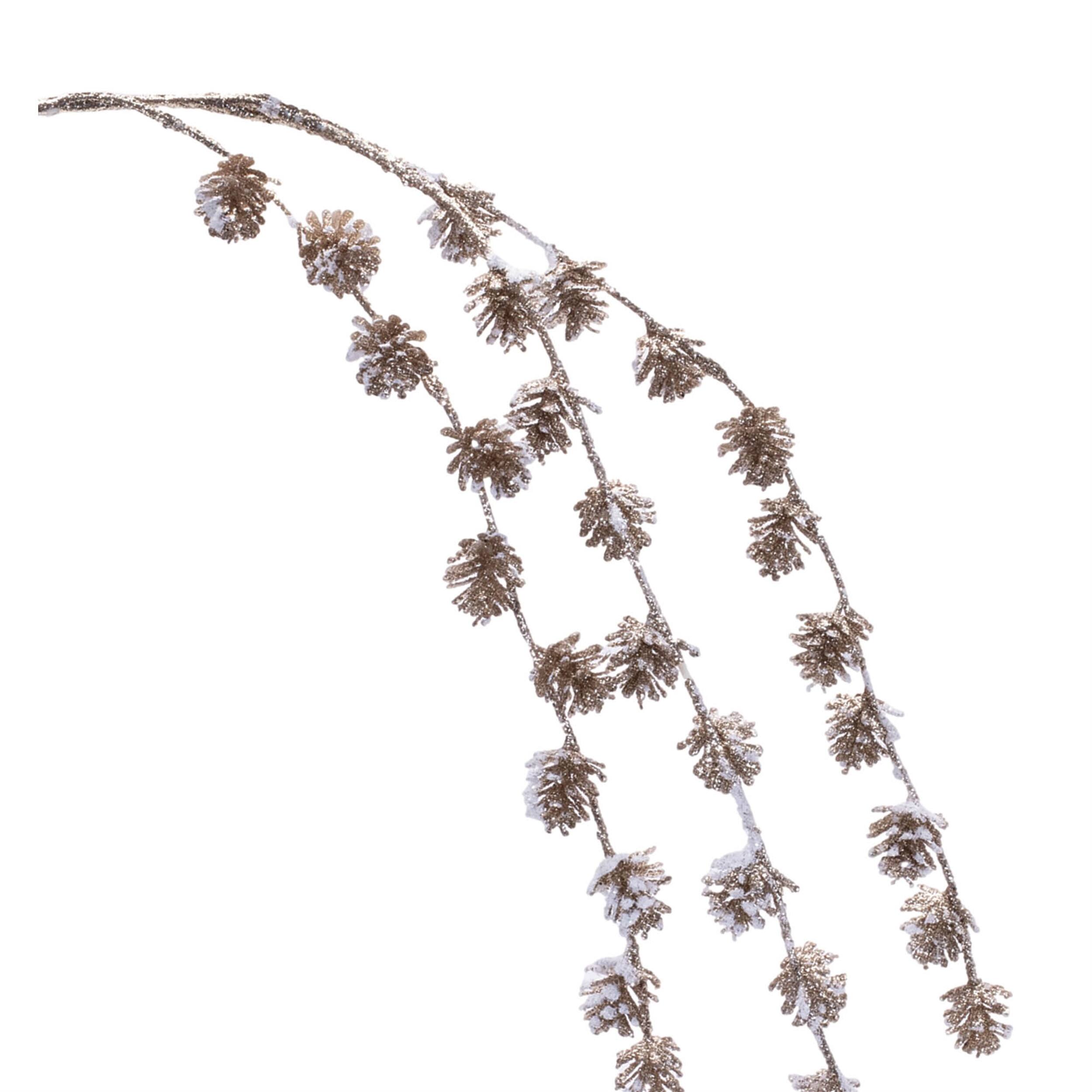 Angle. BreeBe - Snowy Hanging Pinecone Spray (Set of 6) - Gold, Gray.