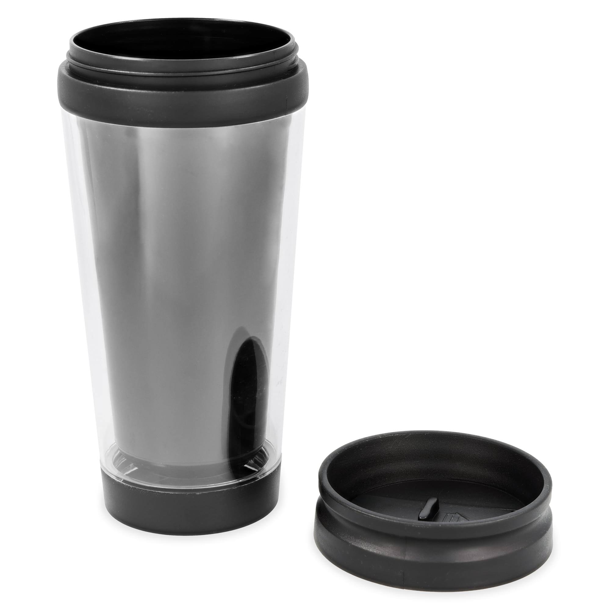 Alt View 3. Just Funky - Black 16oz Travel Mug w/ Lid - Black.