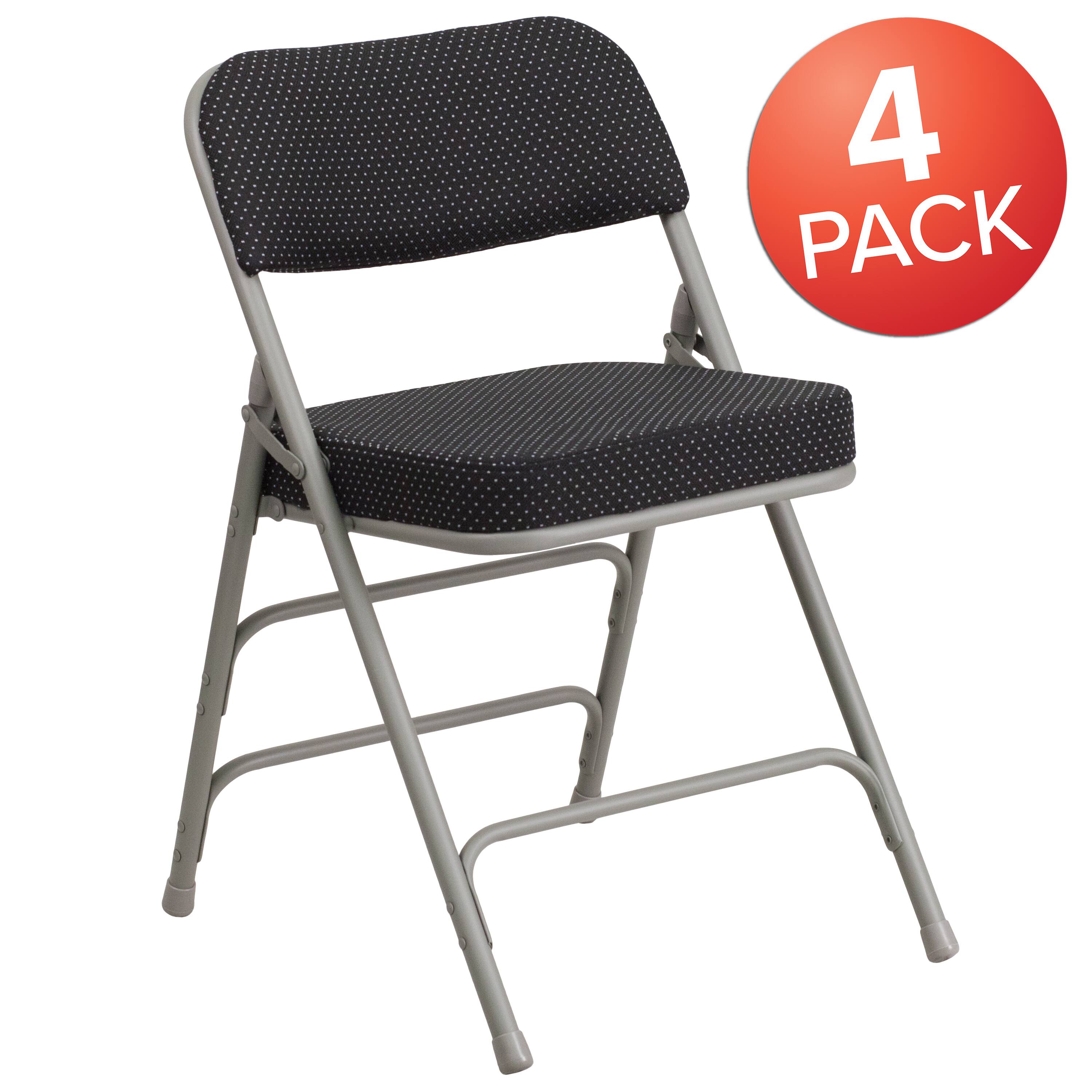Alt View 1. Emma + Oliver - 4 Pack Premium Curved Triple Braced & Hinged Fabric Upholstered Metal Folding Chair - Black.