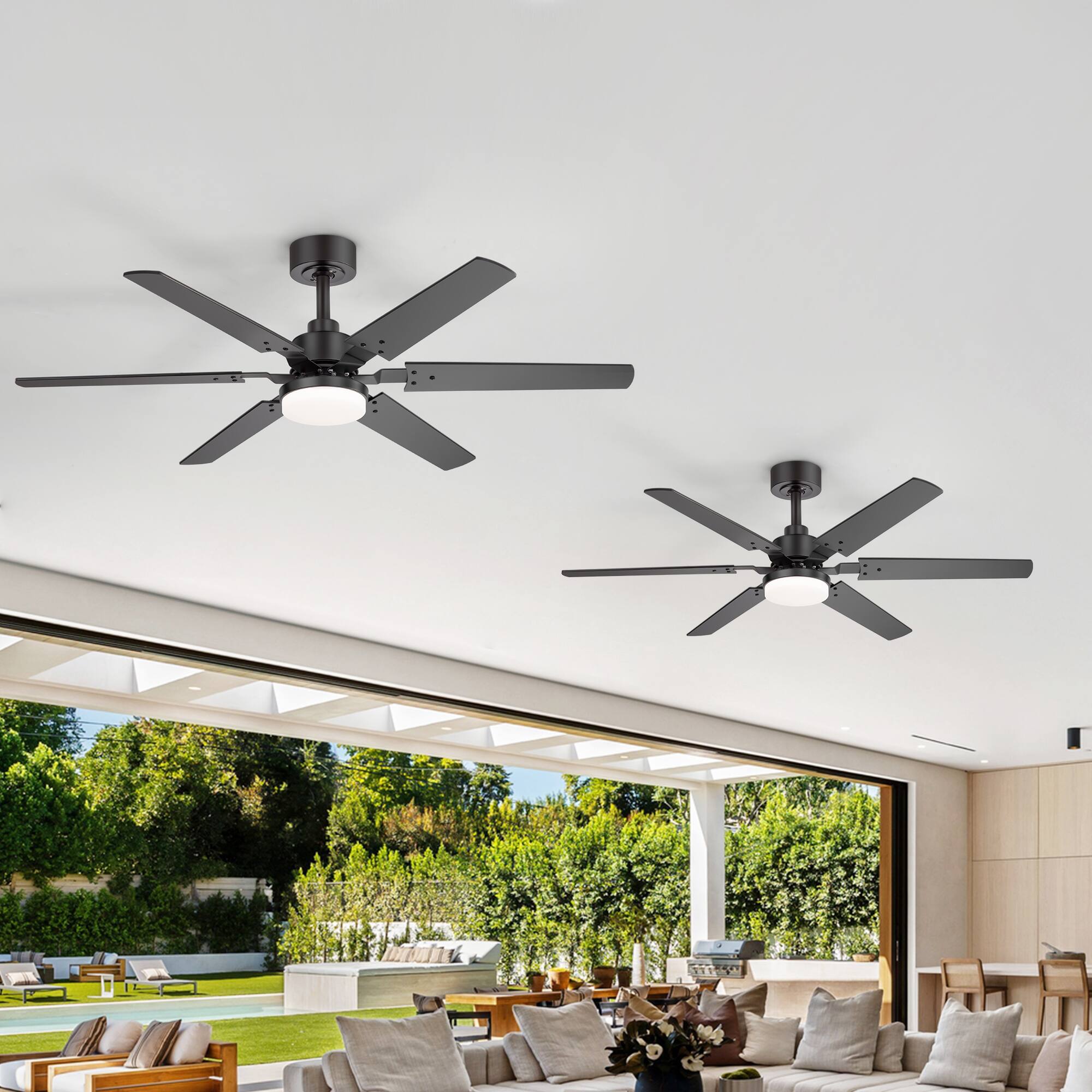 Breezary - 46" 2-Pack Ceiling Fan with Integrated Light, 6 Plywood Blades, DC Motor, 6-Speed Remote, Timer with Memory - Matte Black and Dark Walnut Color