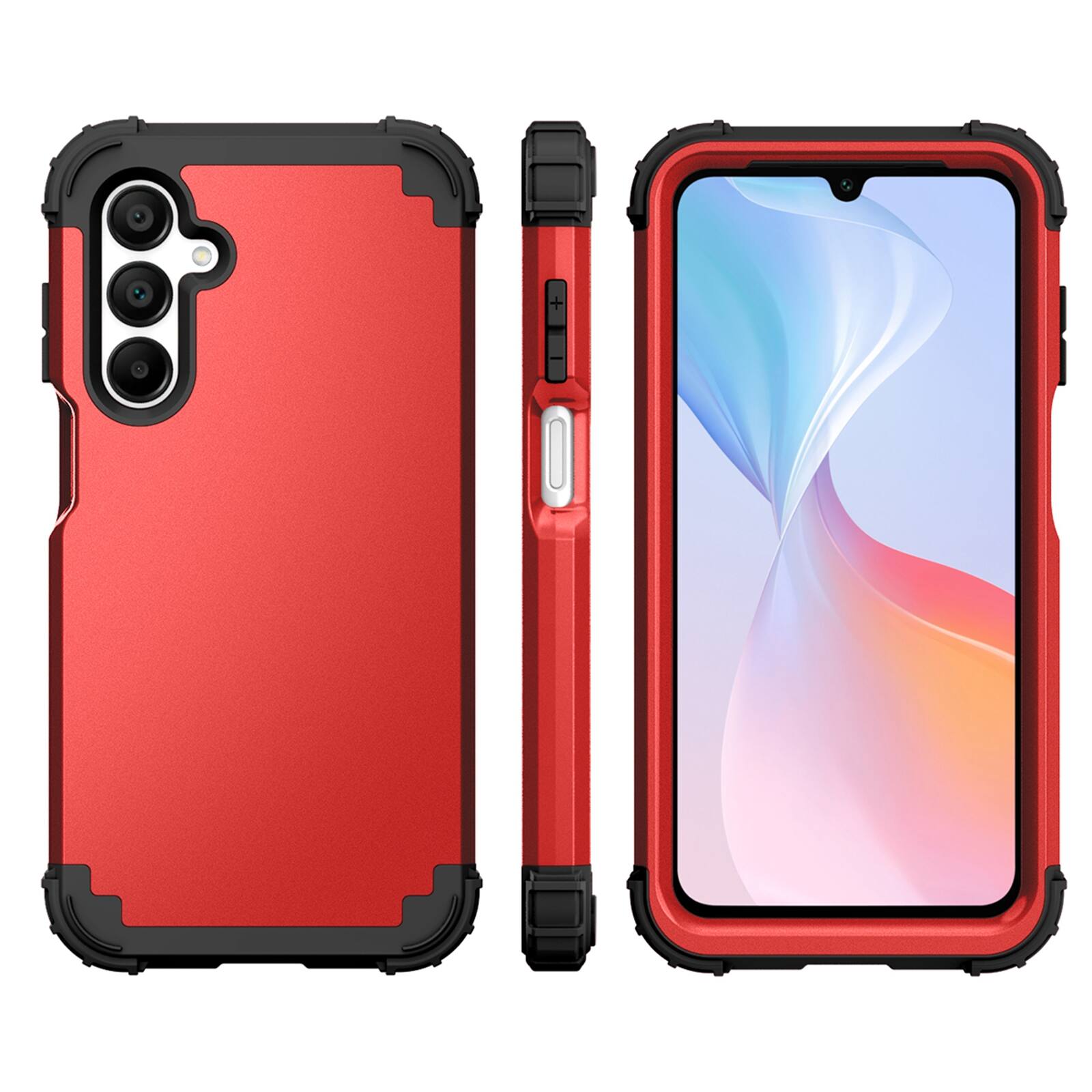 Alt View 2. Dteck - Rugged Case for Samsung Galaxy A16 5G,Shockproof Soft Silicone Bumper Hard PC Back Cover,3-Layers Protective Shell - Red.