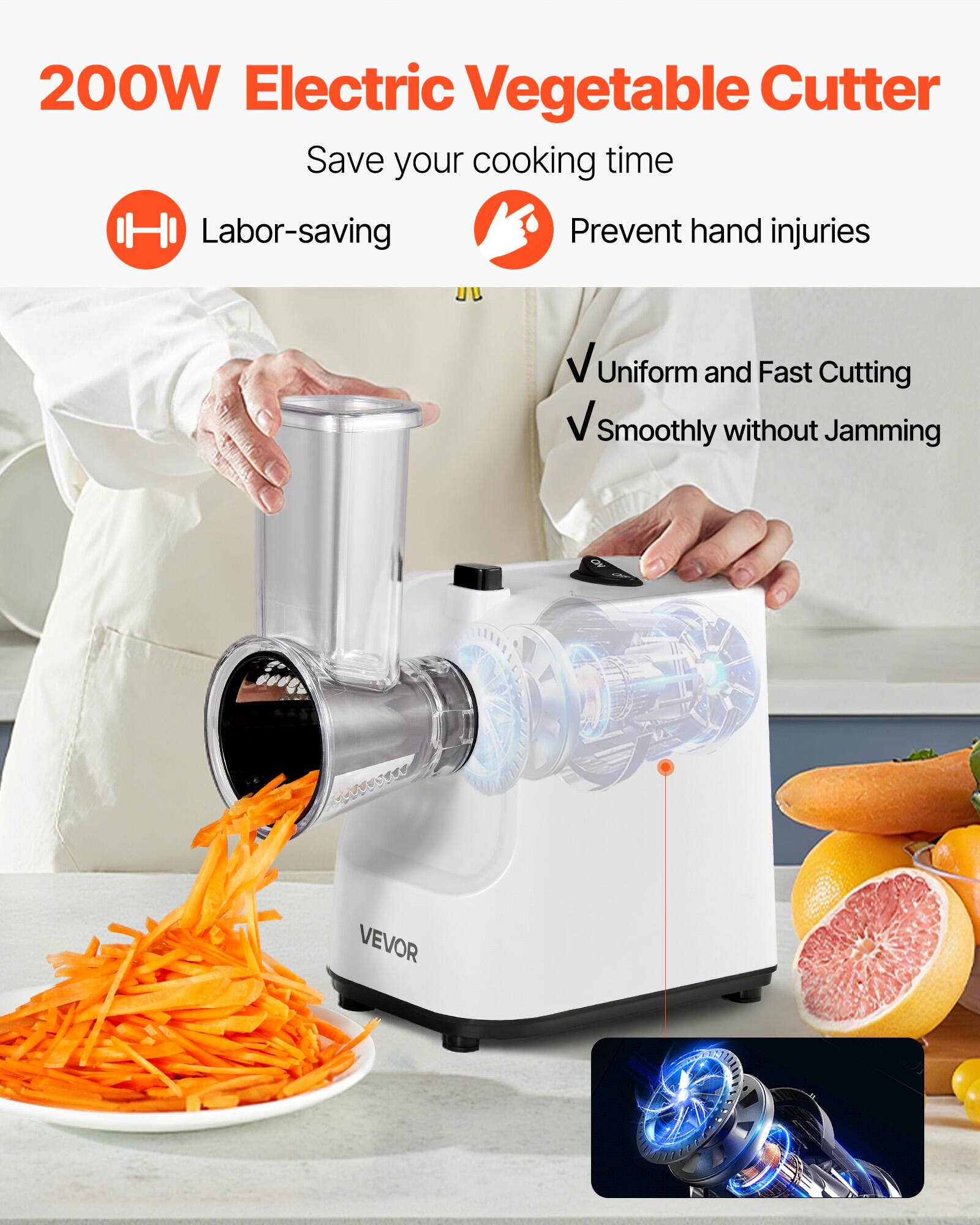200W Electric Vegetable Cutter

Save your cooking time

Labor-saving

Prevent hand injuries

Uniform and Fast Cutting

Smoothly without Jamming

VEVOR