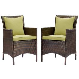 Conduit Outdoor Wicker Rattan Dining Armchair Set of 2 by Modway - Brown Peridot
