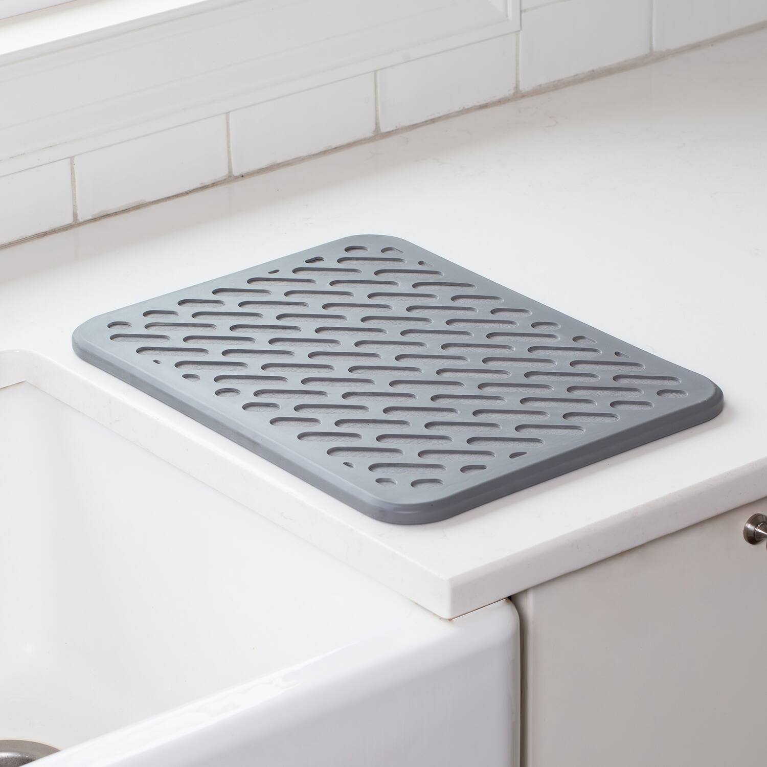 Left. Better Houseware - Better Houseware 3418 The Magic Stone And Silicone Quick-dry Dish Mat - gray.