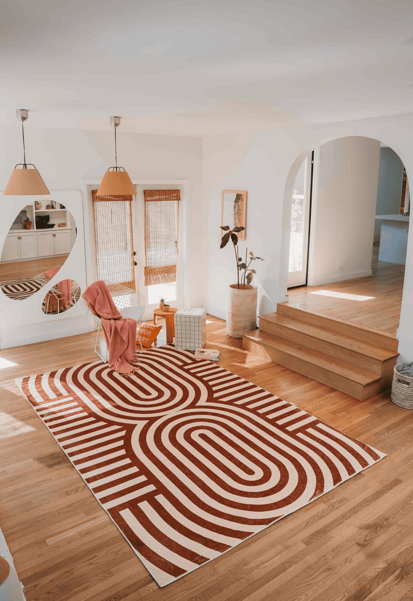 Lanyspace - 7'x10' Area Rug, Washable Rugs Non-Slip Rugs, Easy Clean Soft Carpet, Curvy Brown Stripes Design Rug for Home Decor - Multicolor