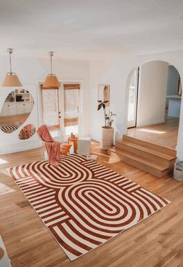 Lanyspace - 7'x10' Area Rug, Washable Rugs Non-Slip Rugs, Easy Clean Soft Carpet, Curvy Brown Stripes Design Rug for Home Decor - Multicolor
