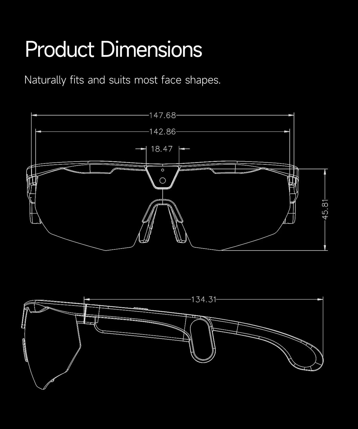 Product Dimensions  
Naturally fits and suits most face shapes.  

147.68  
142.86  
18.47  
81  
45.81  
134.31