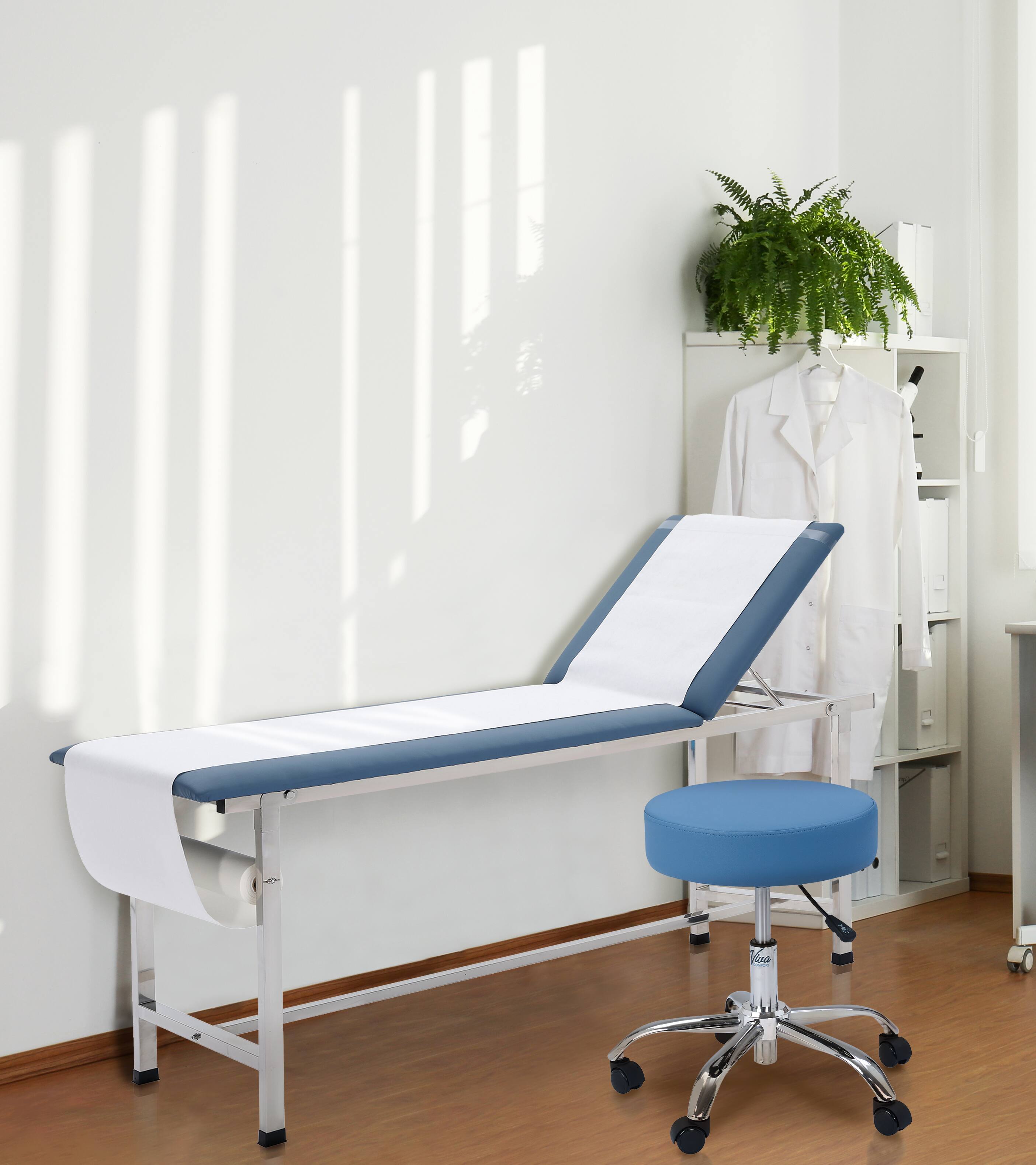 Back. Viva Comfort - Office Stool with Swivel Wheels, 250 lb Capacity, Pneumatic Height Adjustable - Blue.