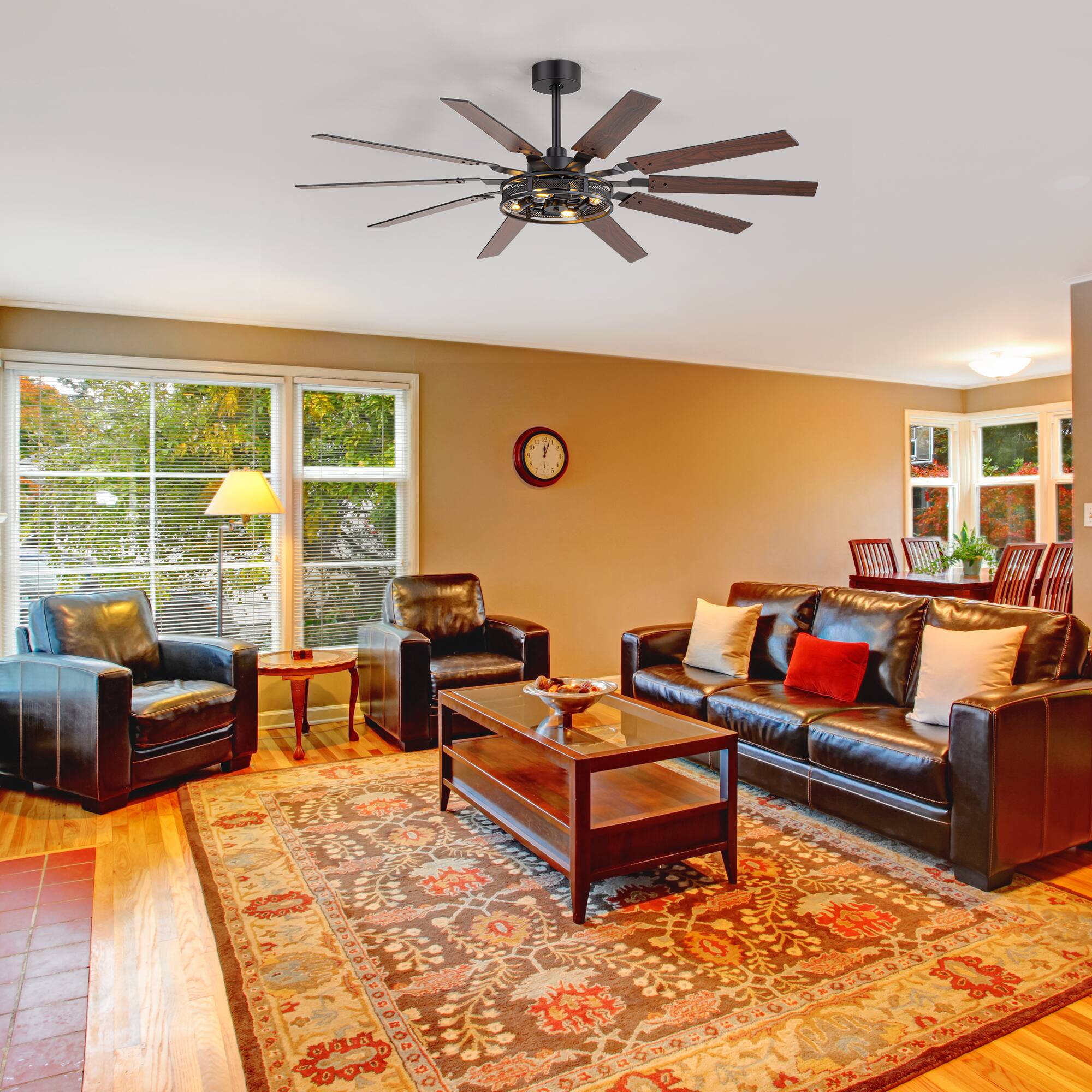 Alt View 5. Breezary - 60-inch Ceiling Fan with Light Kit, 10 Plywood Blades, DC Motor, 6-Speed Remote Control with Memory Function - Matte Black and Dark Walnut Color.