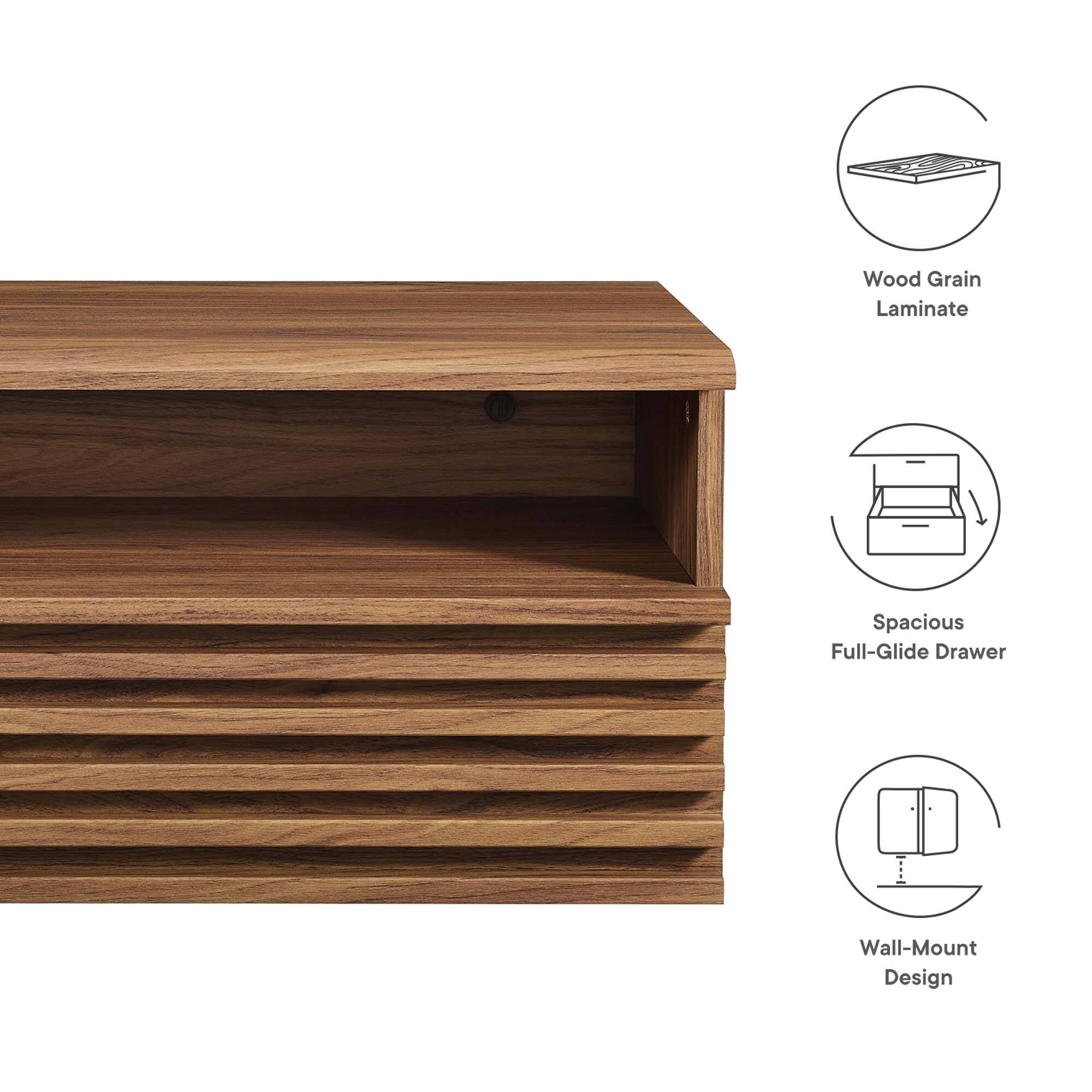 Wood Grain Laminate  
Spacious Full-Glide Drawer  
Wall-Mount Design
