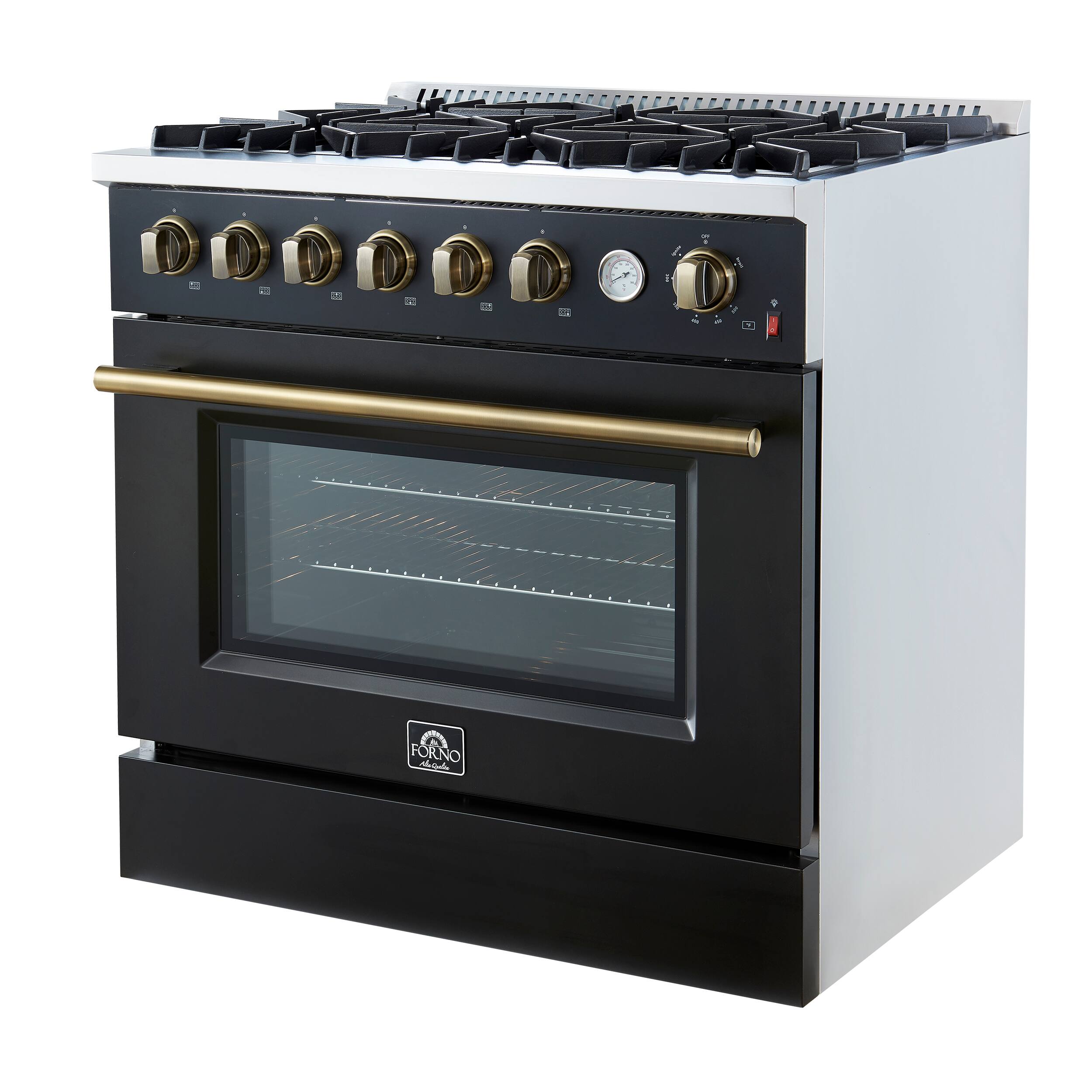 Angle. Forno Appliances - Marco 5.36 Cu. Ft. Freestanding Gas Convection Range with Hidden Bake Element - Black.