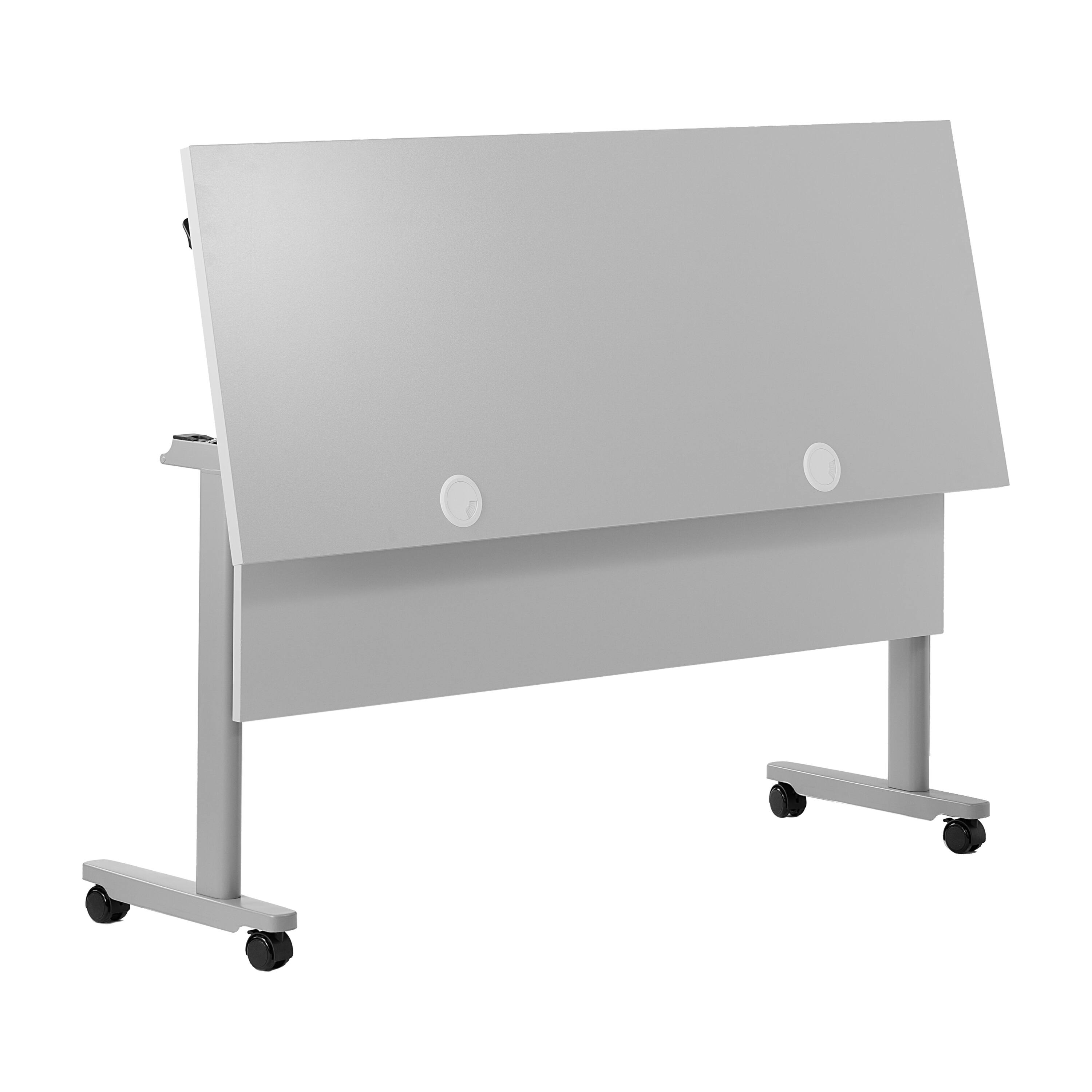 Alt View 8. Emma + Oliver - Hahn Heavy-Duty Flip Top Training Table with Nesting Design, Privacy Panel, T-Legs, Tabletop, Metal Frame - Gray Top/Gray Frame.