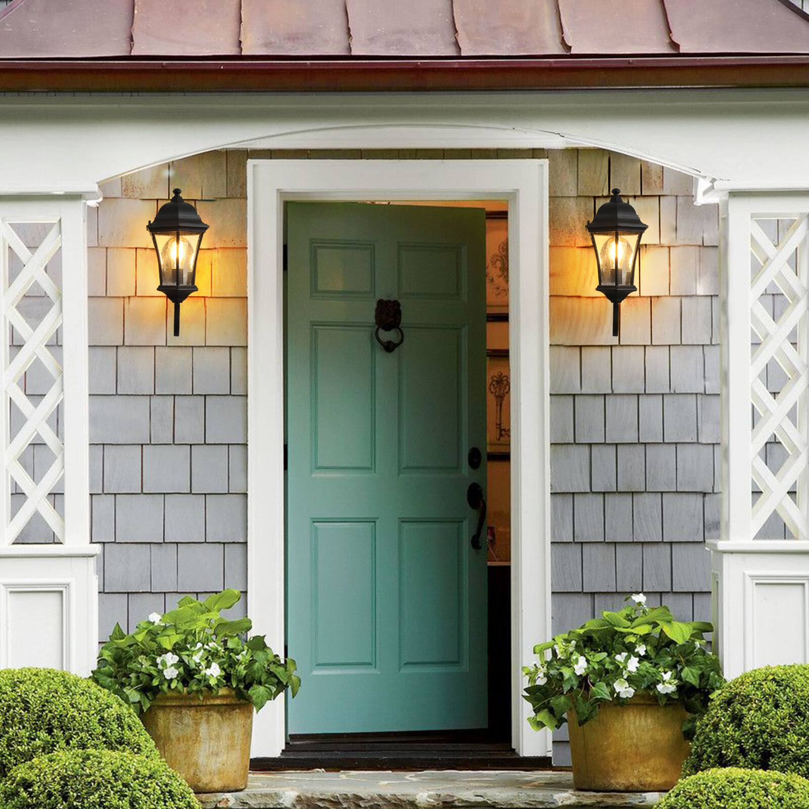 Alt View 10. Ecooso - 2-Pack Vintage Outdoor Wall Lantern, Elegant Metal Sconce for Porch, Patio, and Garden Lighting - Black.