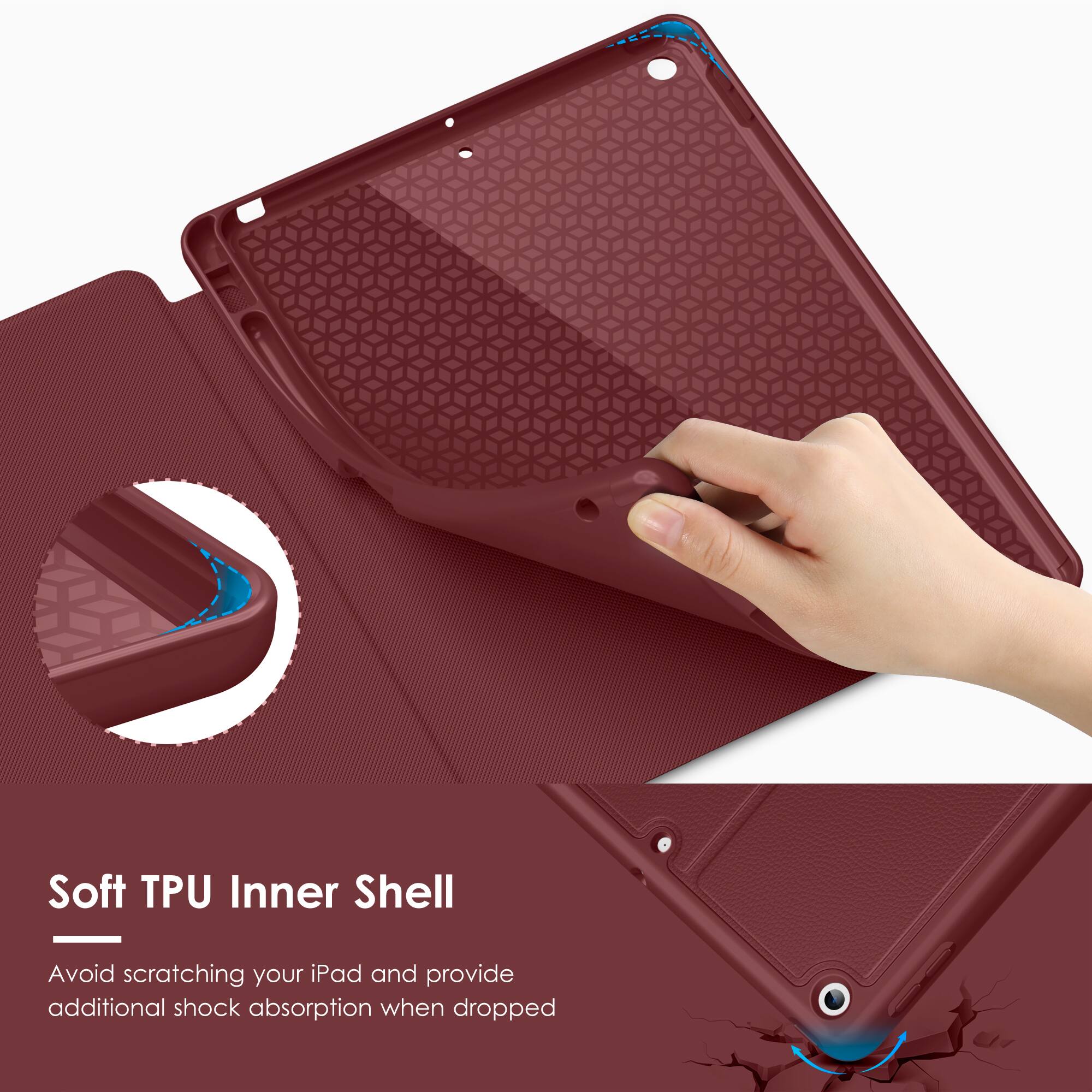 Soft TPU Inner Shell

Avoid scratching your iPad and provide additional shock absorption when dropped.