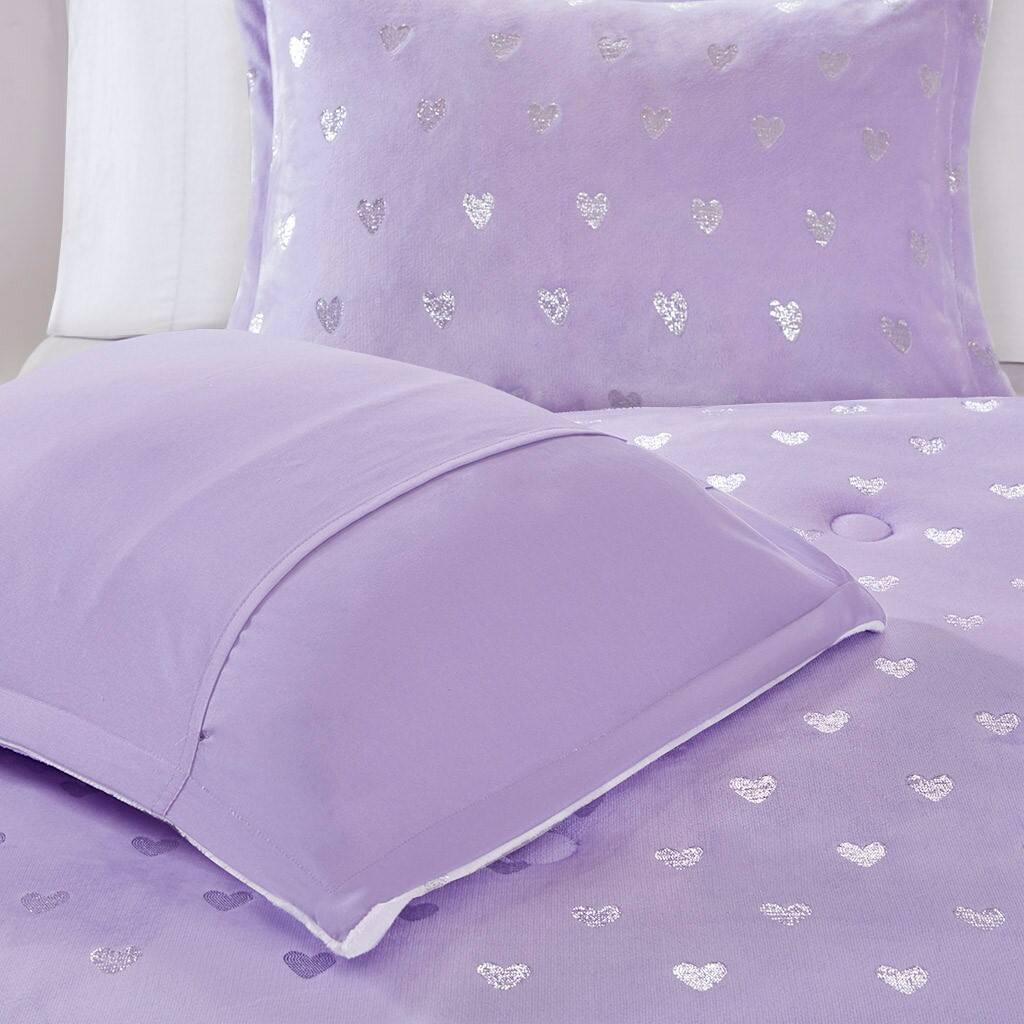 Alt View 2. Gracie Mills - Gracie Mills Elysia Metallic Printed Plush Comforter Set - Purple/Silver.