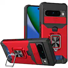 Front. Kitcheniva - Case Card Holder With Lens Cover Plus Tempered Glass For Google Pixel 11/11 Pro Red - Red.