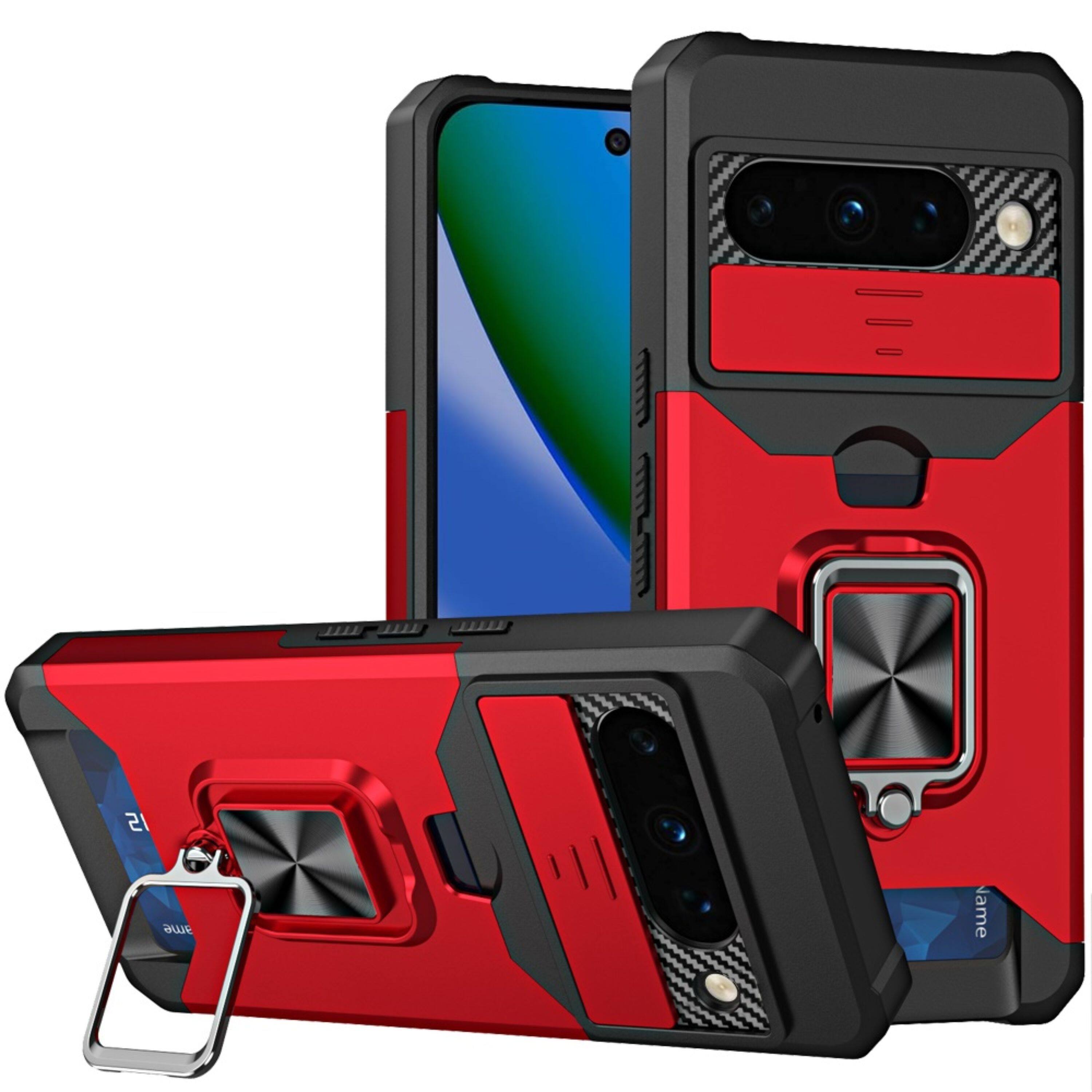 Front. Kitcheniva - Case Card Holder With Lens Cover Plus Tempered Glass For Google Pixel 11/11 Pro Red - Red.